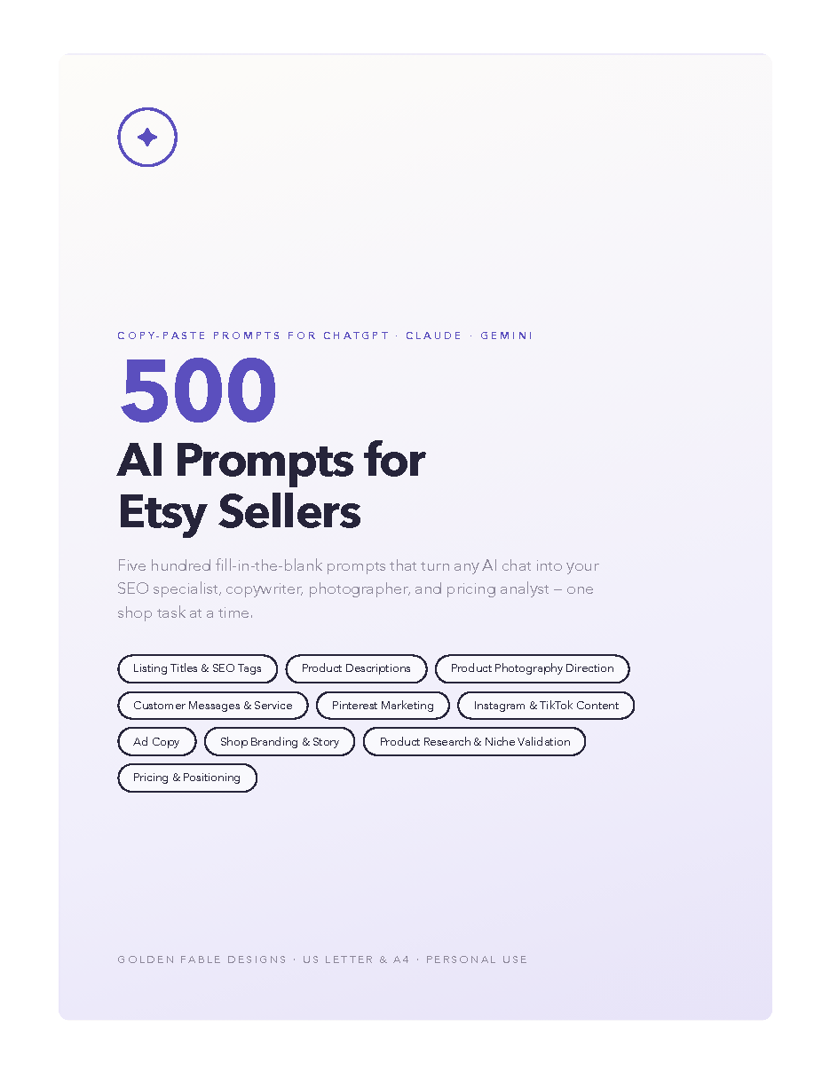 500 AI Prompts for Etsy Sellers guidebook cover