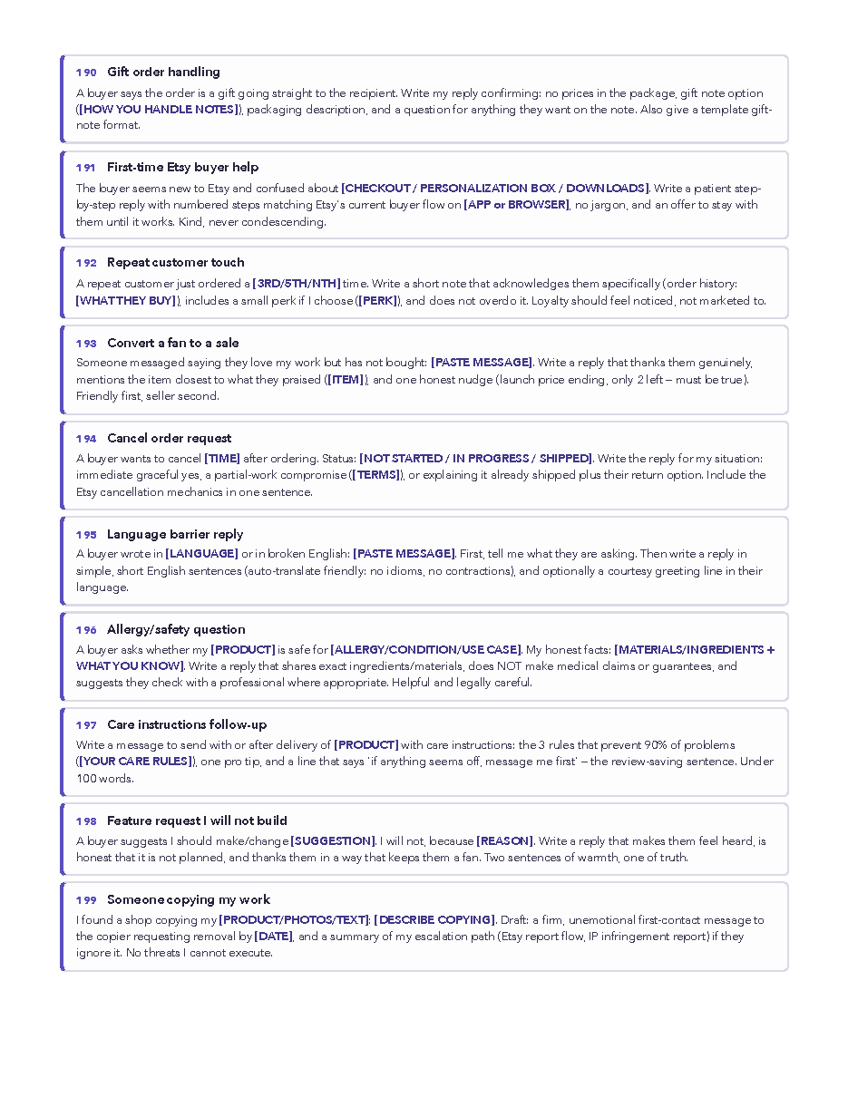 Prompt pages — customer messages chapter