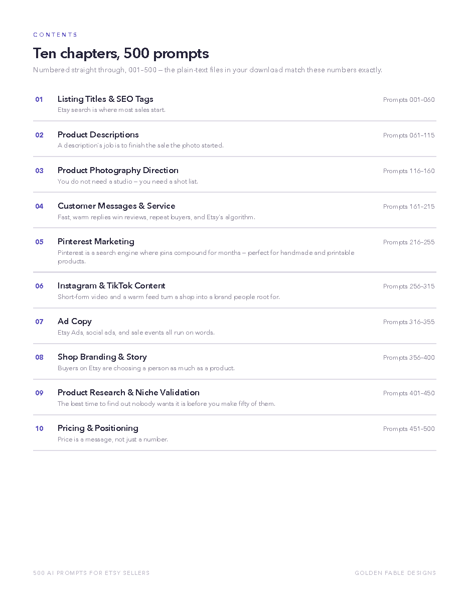 Table of contents — ten chapters